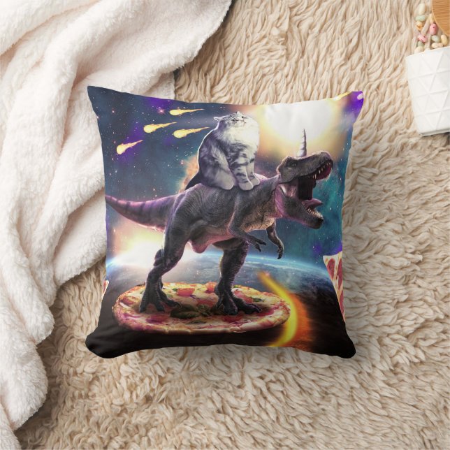Katt rider dinosaur unicorn i rymden kudde (Filt)