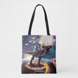 Katt rider dinosaur unicorn i rymden tygkasse