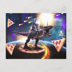 Katt rider dinosaur unicorn i rymden vykort