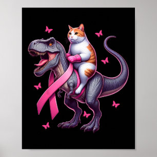 Katt Riding T Rex Dinosaur. Medvetenhet om bröstca Poster