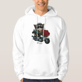 Katt ridmotorcykel röd ros blommor min kärlek T- Hoodie