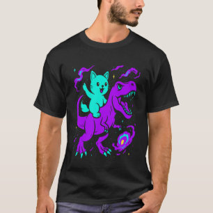 Katt Ridning Dinosaurie T-Rex Kattunge Älskare Rym T Shirt