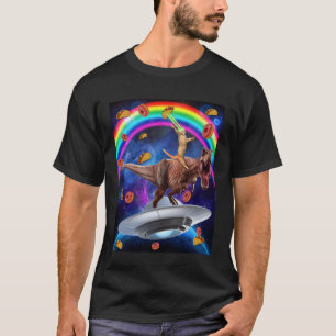 Katt Ridning Dinosaurie Trex UFO Taco Munkar i Gal T Shirt
