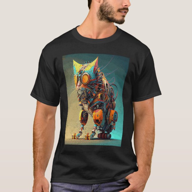 Katt Robot Färgglad T Shirt (Framsida)