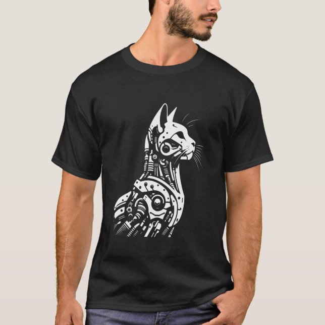 Katt Robotik Bio Mekanisk Sci-Fi Cyberpunk Framtid T Shirt (Framsida)