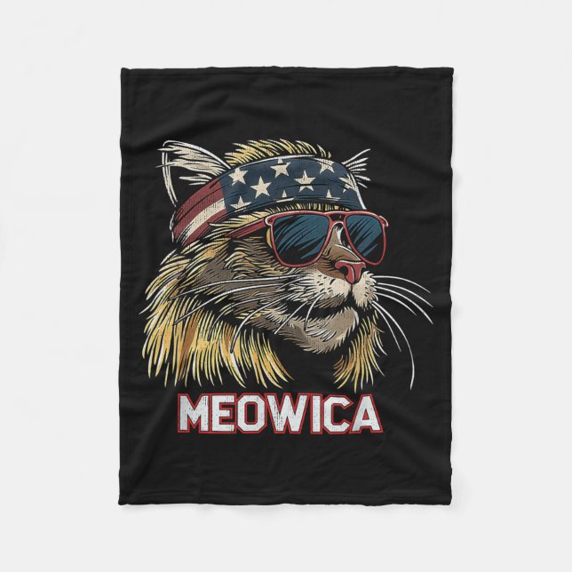 Katt - Roligt 4 juli amerikansk flagga mors dag Fleecefilt (Framsidan)