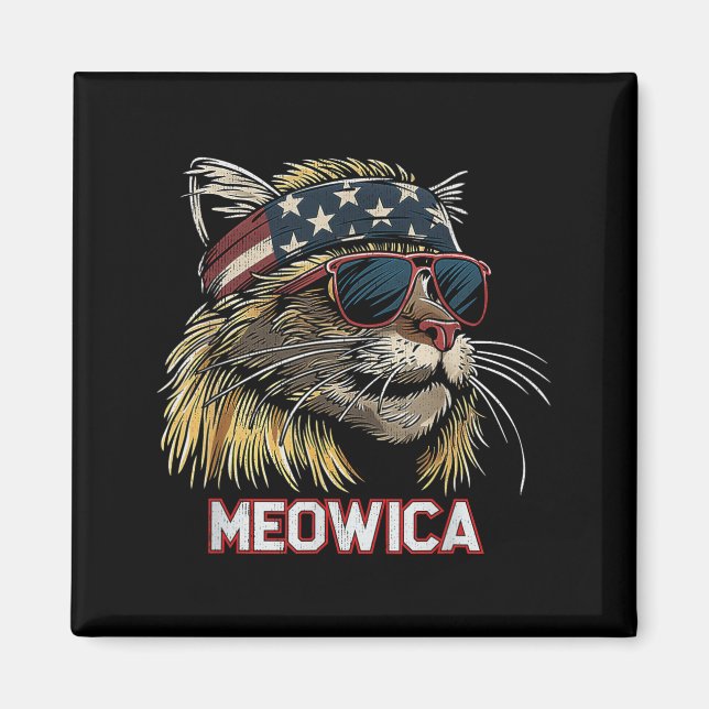 Katt - Roligt 4 juli amerikansk flagga mors dag Magnet (Framsidan)