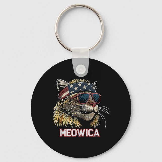 Katt - Roligt 4 juli amerikansk flagga mors dag Nyckelring (Framsida)