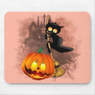 Katt Roligt Halloween-tecken skrämt med en Pumpkin Musmatta
