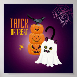 Katt roligt vid Halloween-uppspelning av Ghost Pos Poster