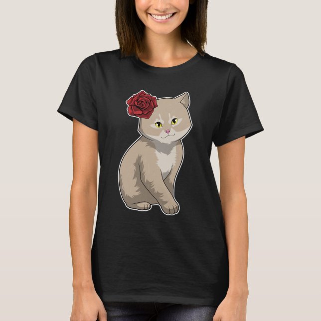 Katt Ros Blomma T Shirt (Framsida)