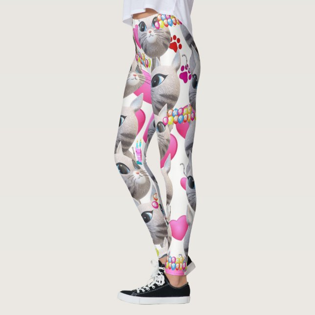 Katt Rosa Meow White Leggings (Vänster)