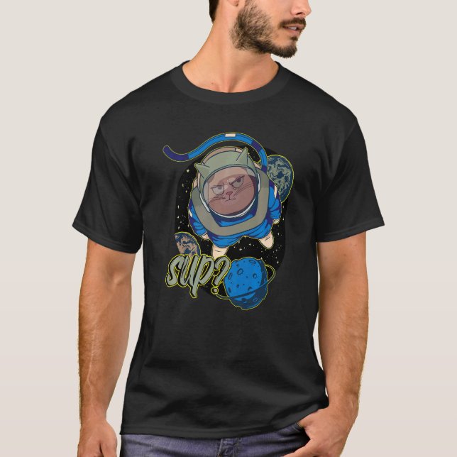 Katt Rymd Astronaut T Shirt (Framsida)