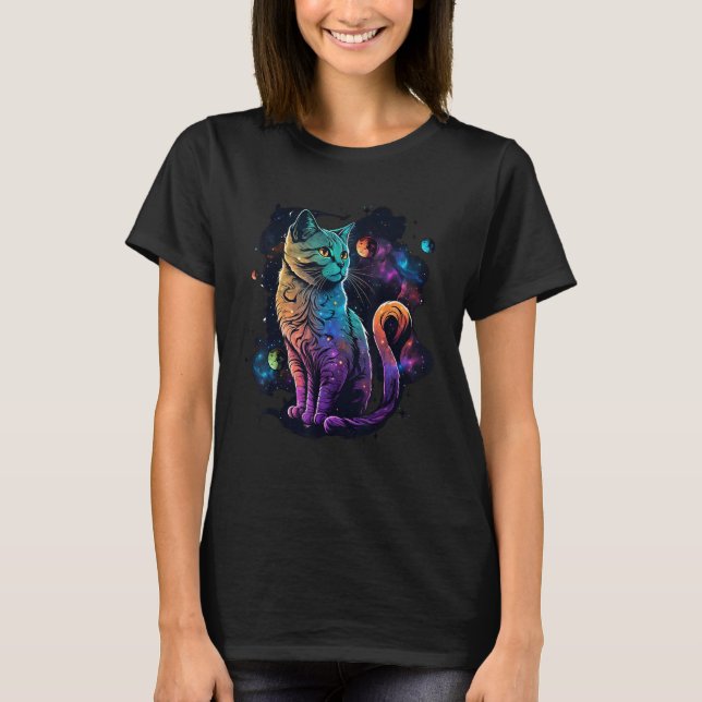 Katt Rymd Katt Galax Kittel Rymd Kittel Katt T Shirt (Framsida)