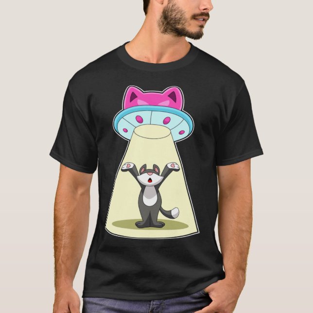 Katt Rymdskepp Rymden T Shirt (Framsida)
