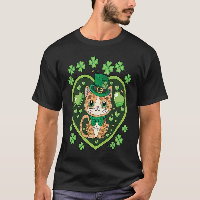 Katt Saint Patrick's Day Leprechaun Söt 2023 T Shirt (Framsida)