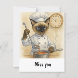 Katt saknar dig med katt och hittar egen mat hemma vykort
