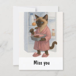 Katt saknar dig med katt och hittar egen mat hemma vykort
