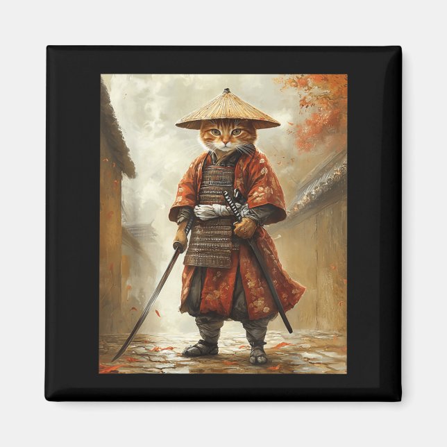 Katt Samuraj Japan Japansk Rolig Grafisk Magnet (Framsidan)