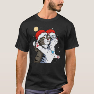 Katt Santa Hatt Meme Jul Pyjamas  Kattunge Kitty  T Shirt
