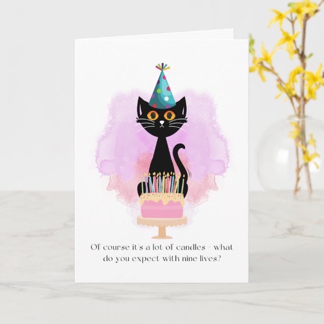 Katt | Sarkastic Party Hat Cat Funny Birthday Card Kort (Gul blomma)