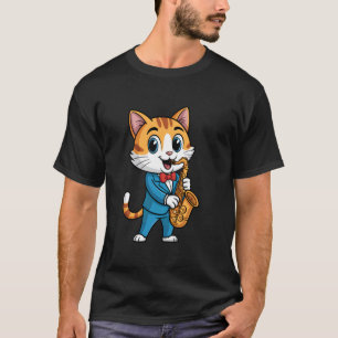 Katt Saxofonist Spelar Saxofon Kattunge Katt Musik T Shirt