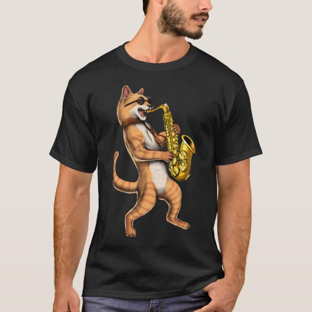 Katt Saxofonspelare T Shirt (Framsida)