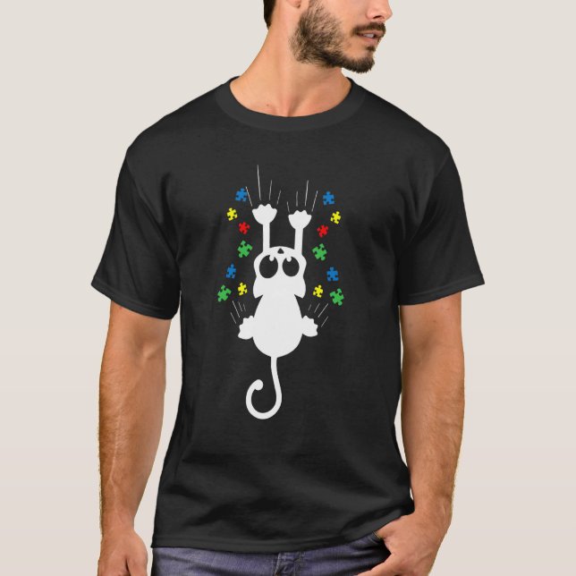 Katt Scratching Autism Awareness Cute Puzzle Biet T Shirt (Framsida)