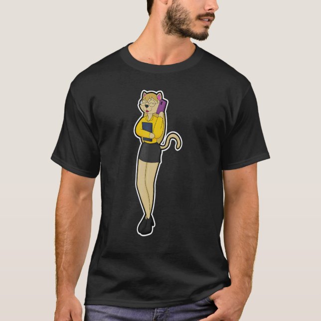 Katt Sekreterare Glasögon T Shirt (Framsida)