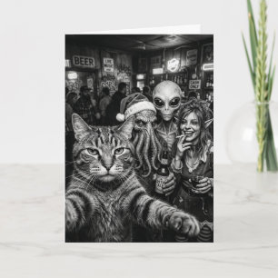 Katt Selfie Bigfoot Alien Julkort Kort
