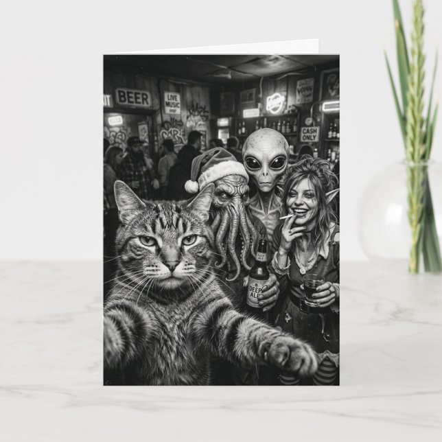 Katt Selfie Bigfoot Alien Julkort Kort (Framsida)