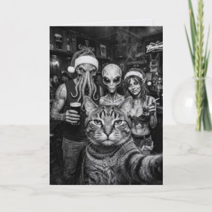Katt Selfie Bigfoot Alien Tomte Bar Jul Kort