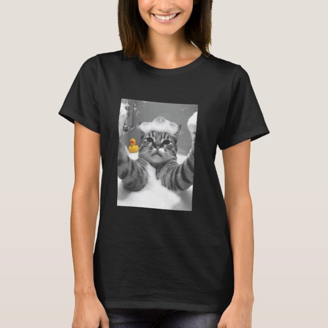 Katt Selfie i Badtunna T Shirt (Framsida)