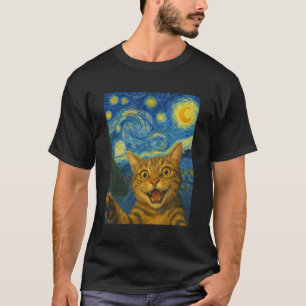 Katt Selfie i Stjärn Natt Van Gogh Katt Älskare Ka T Shirt