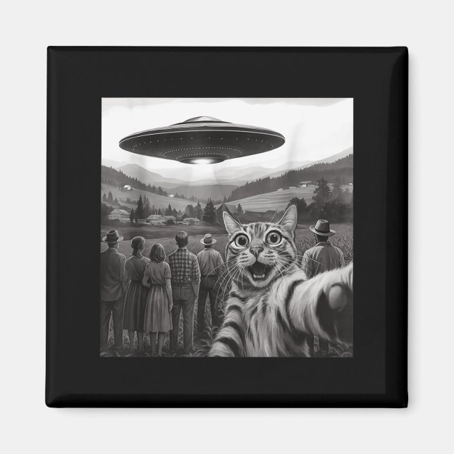 Katt Selfie Människor som tittar på en Alien Rolig Magnet (Framsidan)
