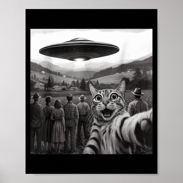 Katt Selfie Människor som tittar på en Alien Rolig Poster (Framsidan)