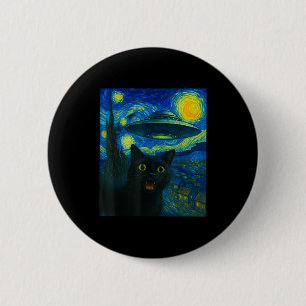 Katt Selfie Med Alien Ufo Natt Van Gogh Män Kvinno Knapp