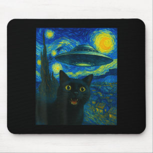 Katt Selfie Med Alien Ufo Natt Van Gogh Män Kvinno Musmatta
