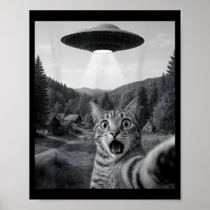 Katt Selfie Med Alien Ufo Rolig Katt Rolig Ed Katt Poster