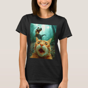 Katt Selfie Med T-rex Dinosaurie Trex Dino Män Kvi T Shirt