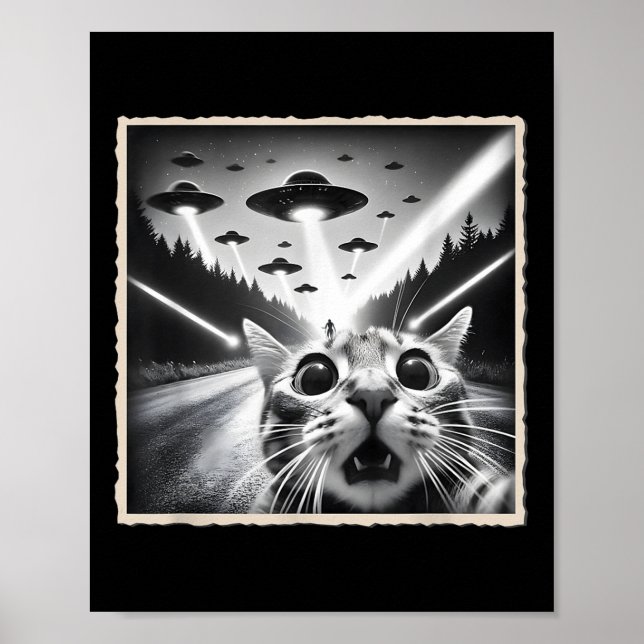 Katt Selfie Med Ufo _ Rolig Alien &amp; Katt  Poster (Framsidan)