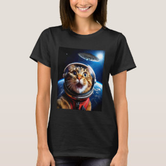 Katt Selfie med UFO Roligt Yttre Rymden Galax Graf T Shirt
