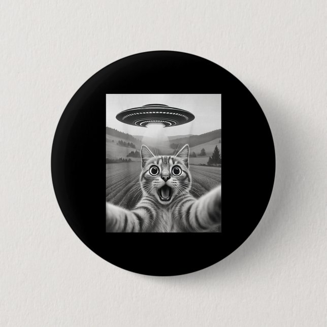 Katt Selfie Med Utomjording Ufo Roliga Kattpresent Knapp (Framsida)