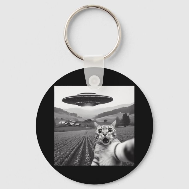 Katt-selfie med utomjording Ufo Roliga kattpresent Nyckelring (Framsida)