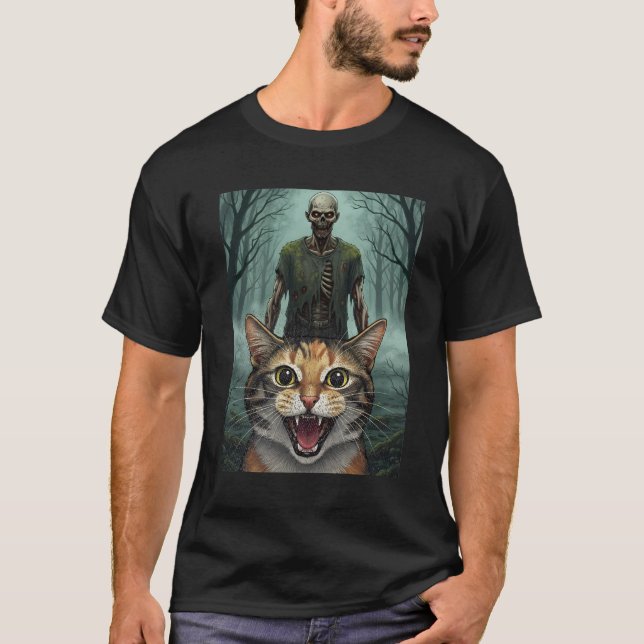 Katt Selfie med Zombie T Shirt (Framsida)