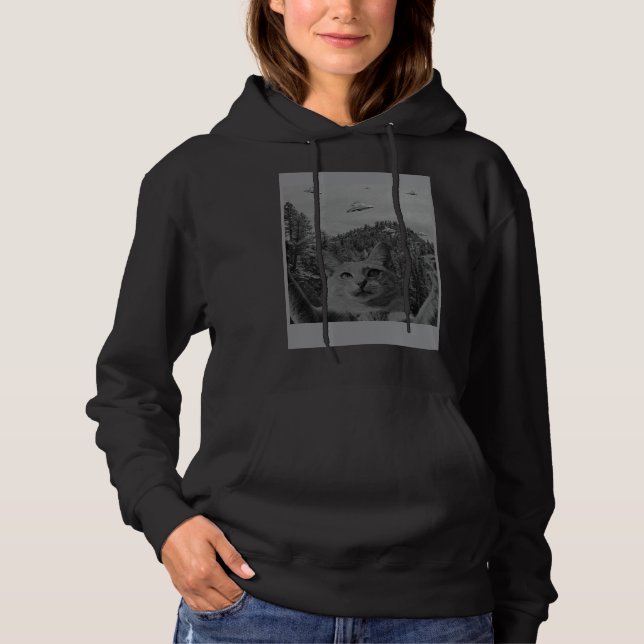 Katt Selfie Meme UFO-observation Alienkonspiration T Shirt (Framsida)