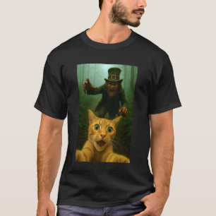 Katt Selfie Springande från Leprechaun St. Patrick T Shirt