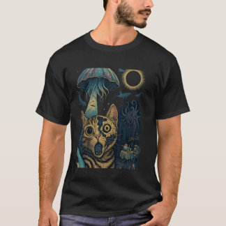 Katt Selfie Sprucken Ansiktete Manet UFO Astronaut T Shirt
