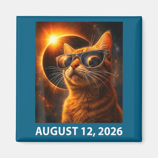 Katt Selfie Total Solförmörkelse 2026 Augusti 12,  Magnet (Framsidan)