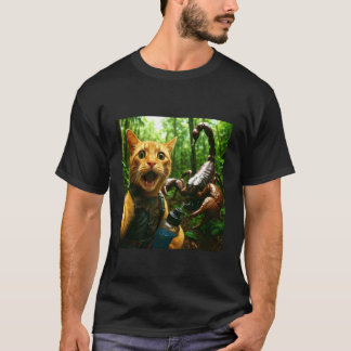 Katt Selfie Vandring med jätteskorpion för män Kvi T Shirt